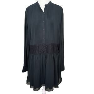 Marchesa Rose Tunic Dress Women's Black Chiffon Pleated Long Sleeve